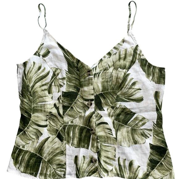 H&M Linen Top Womens Cami Blouse Tropical Lightweight Vacation Size Medium - Picture 1 of 5